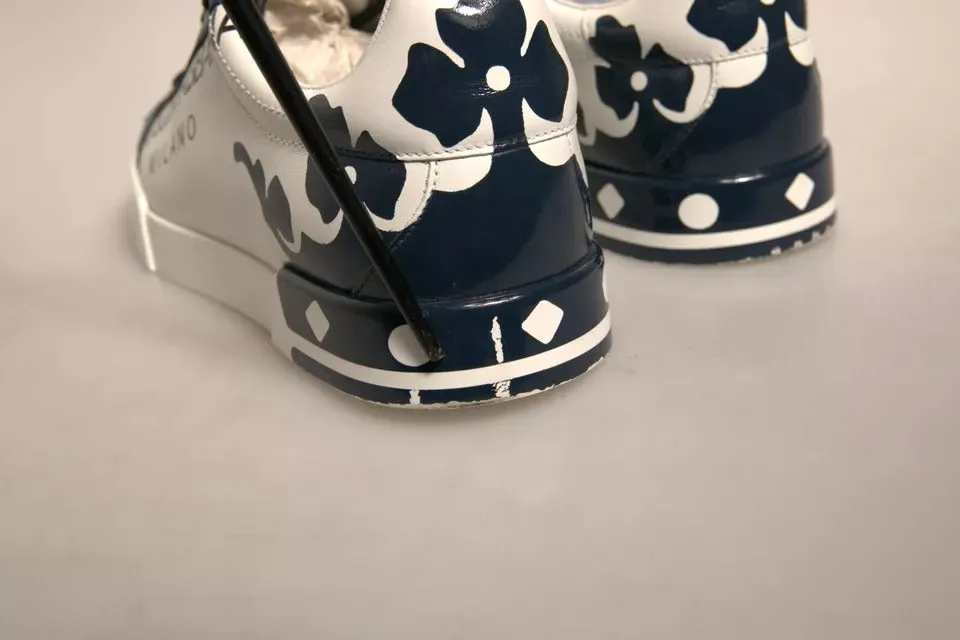 White Blue Leather Crown Milano Sneakers Shoes