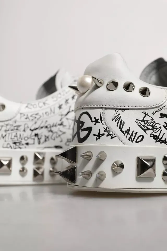 White Graffiti Studded Portofino Sneakers Shoes