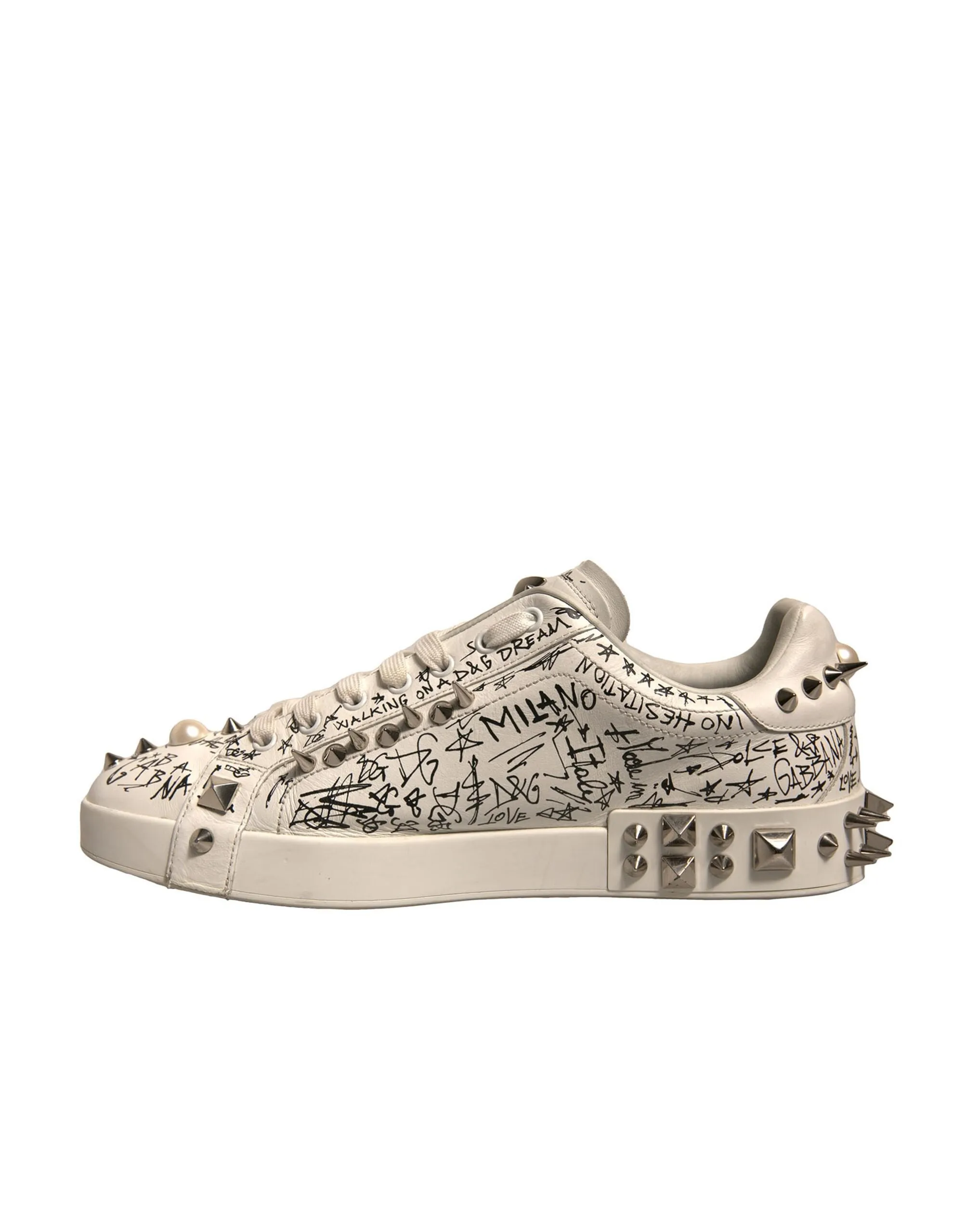 White Graffiti Studded Portofino Sneakers Shoes