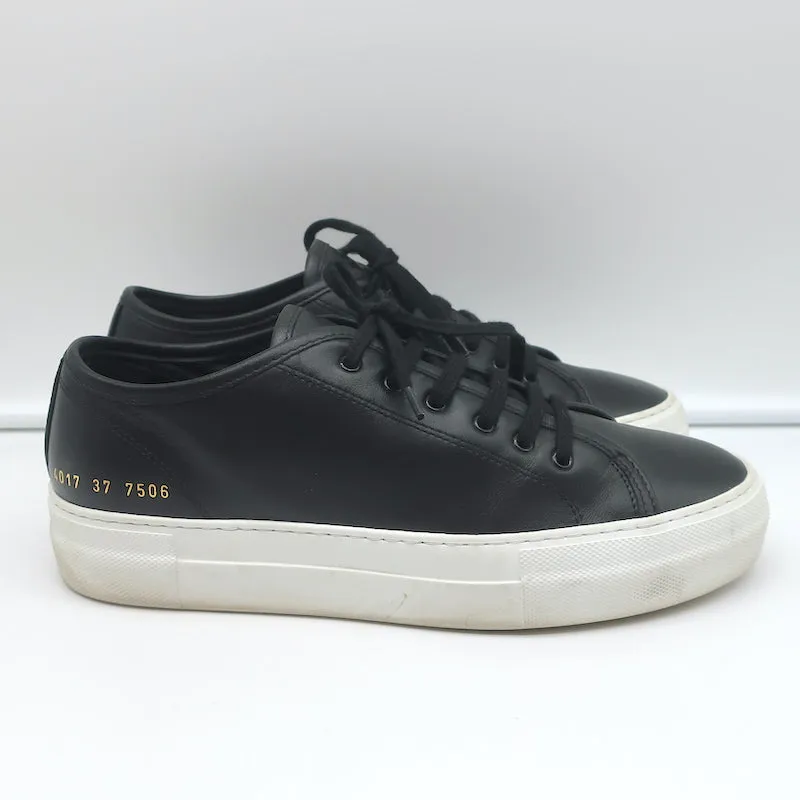 Woman by Common Projects Tournament Low Top Sneakers Black Leather Size 37