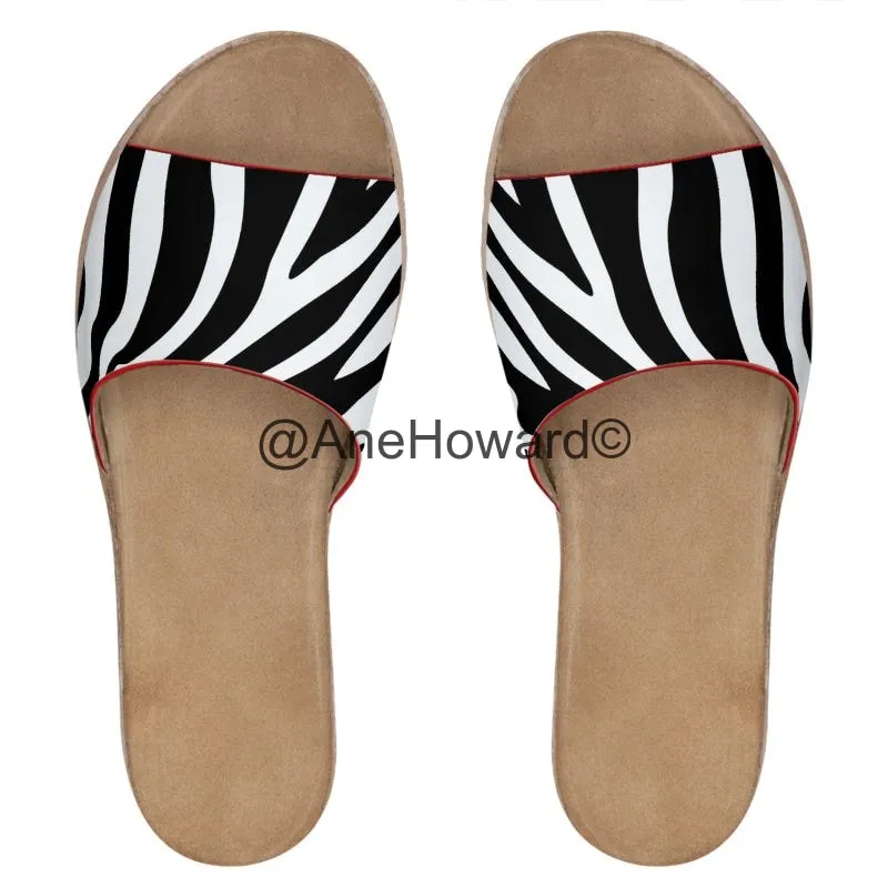 Women's Leather Sliders Zebra
