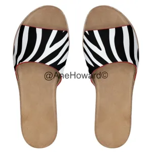 Women's Leather Sliders Zebra