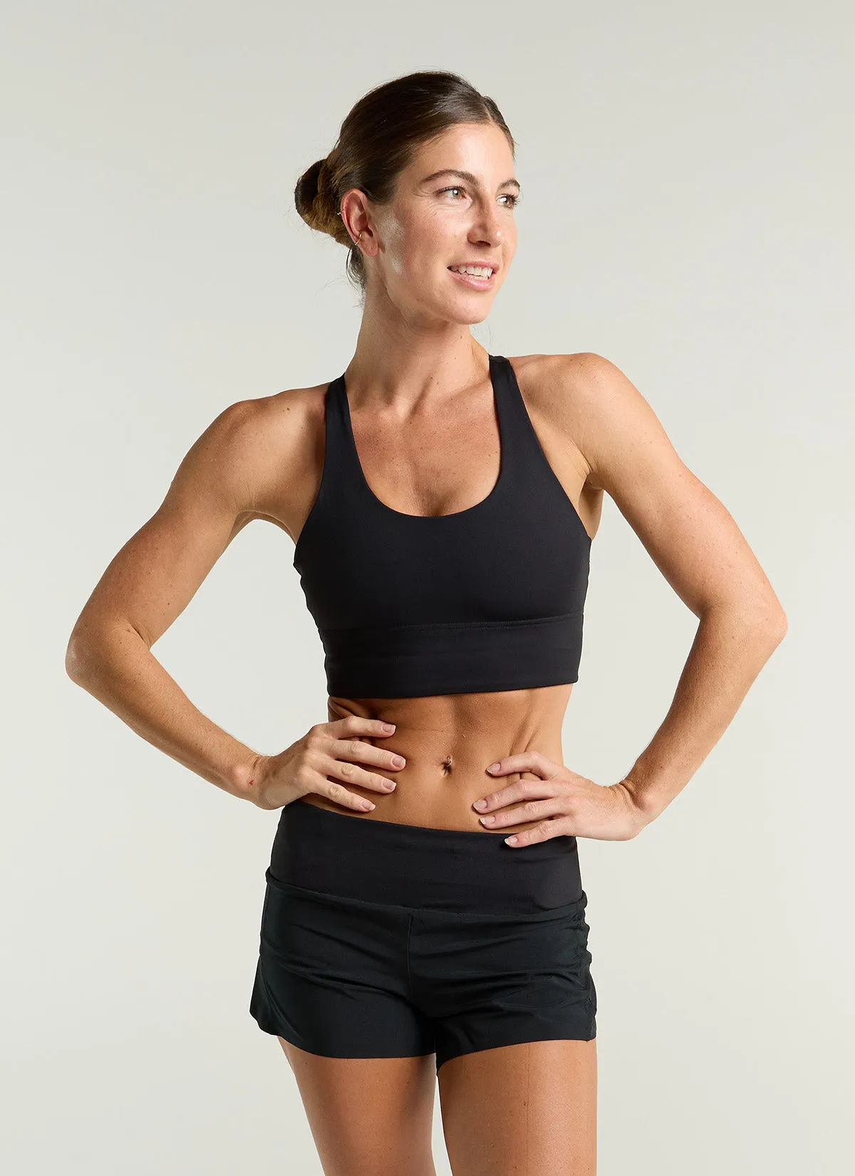 Women's Long Line Padded Crop - Black