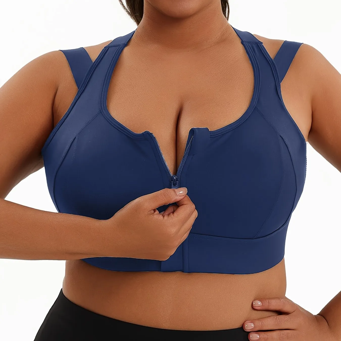 Women's Plus Size Sports Bra - Front Zip, High Support, Breathable for Basketball, Yoga & More