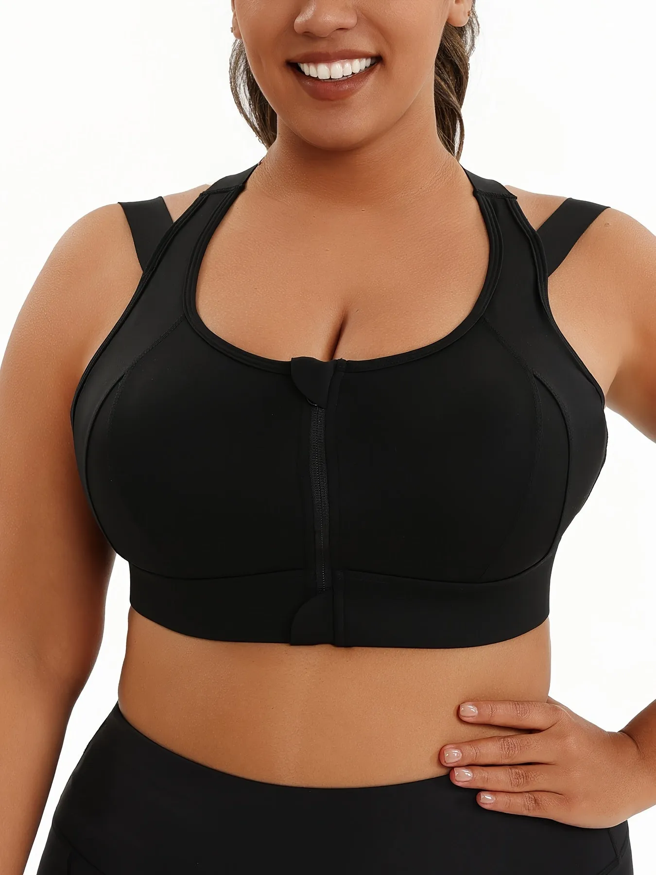 Women's Plus Size Sports Bra - Front Zip, High Support, Breathable for Basketball, Yoga & More