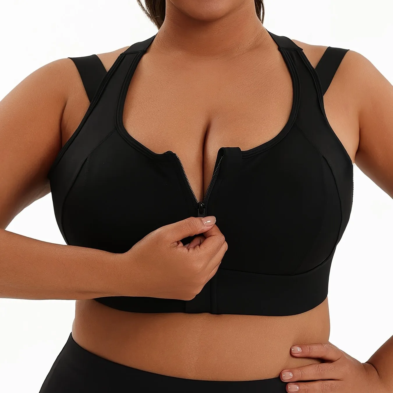 Women's Plus Size Sports Bra - Front Zip, High Support, Breathable for Basketball, Yoga & More