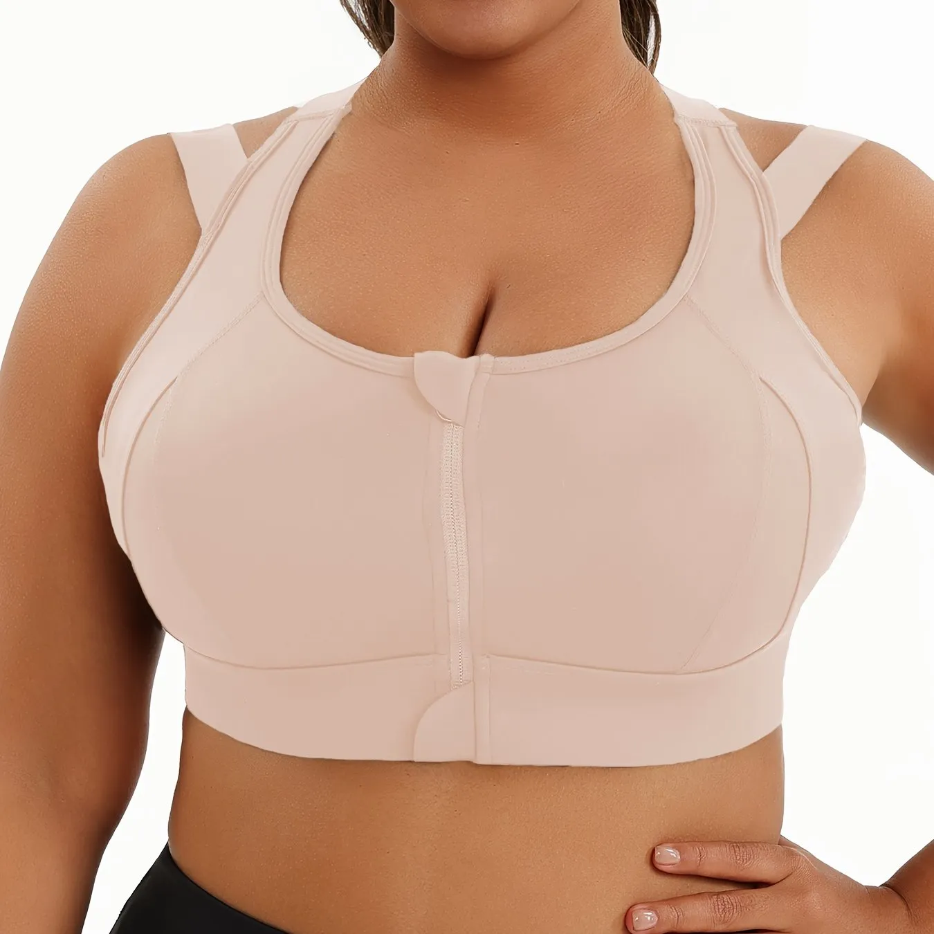 Women's Plus Size Sports Bra - Front Zip, High Support, Breathable for Basketball, Yoga & More