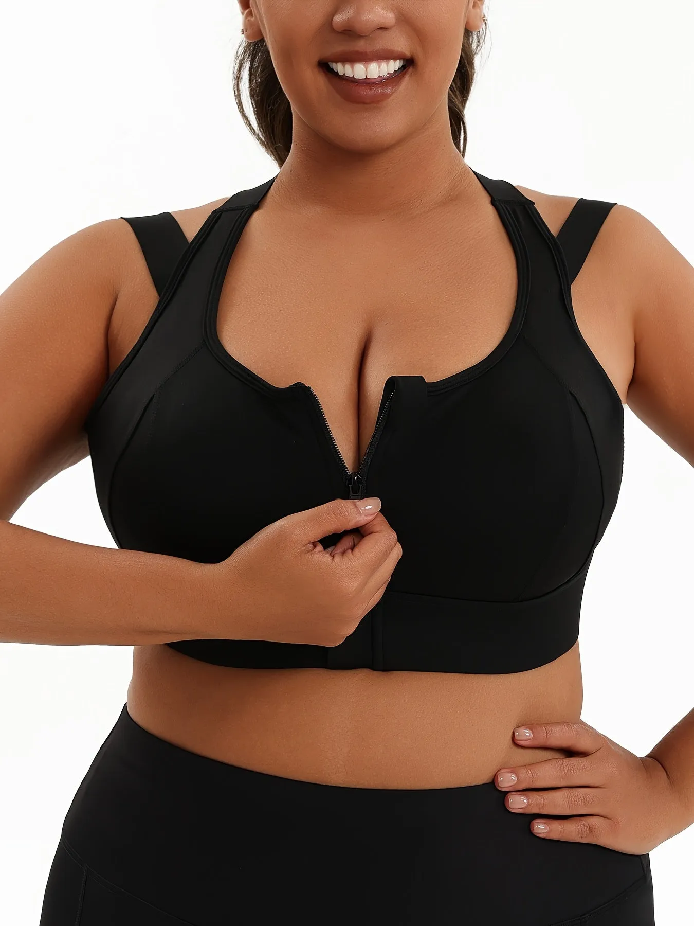 Women's Plus Size Sports Bra - Front Zip, High Support, Breathable for Basketball, Yoga & More