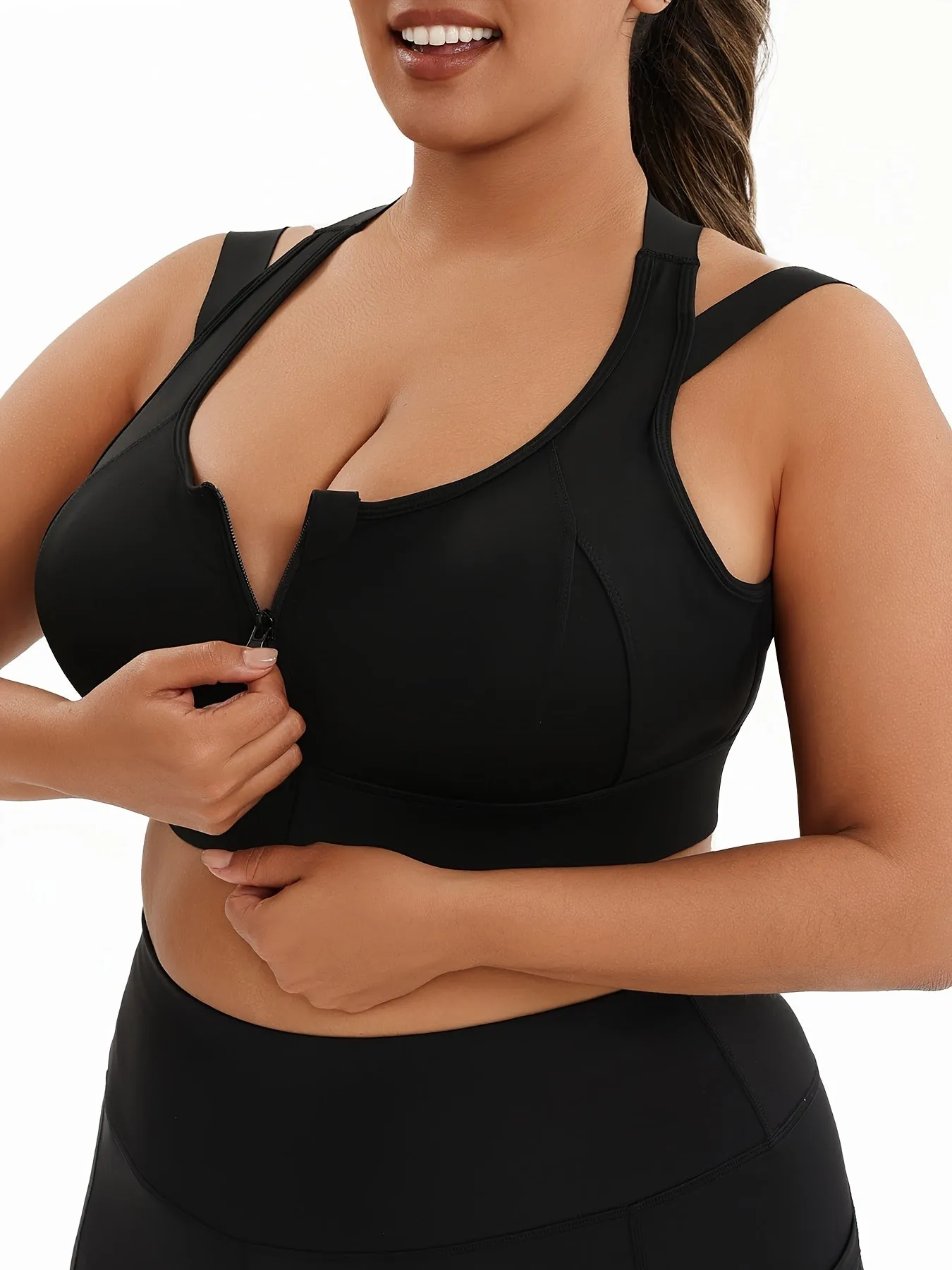 Women's Plus Size Sports Bra - Front Zip, High Support, Breathable for Basketball, Yoga & More