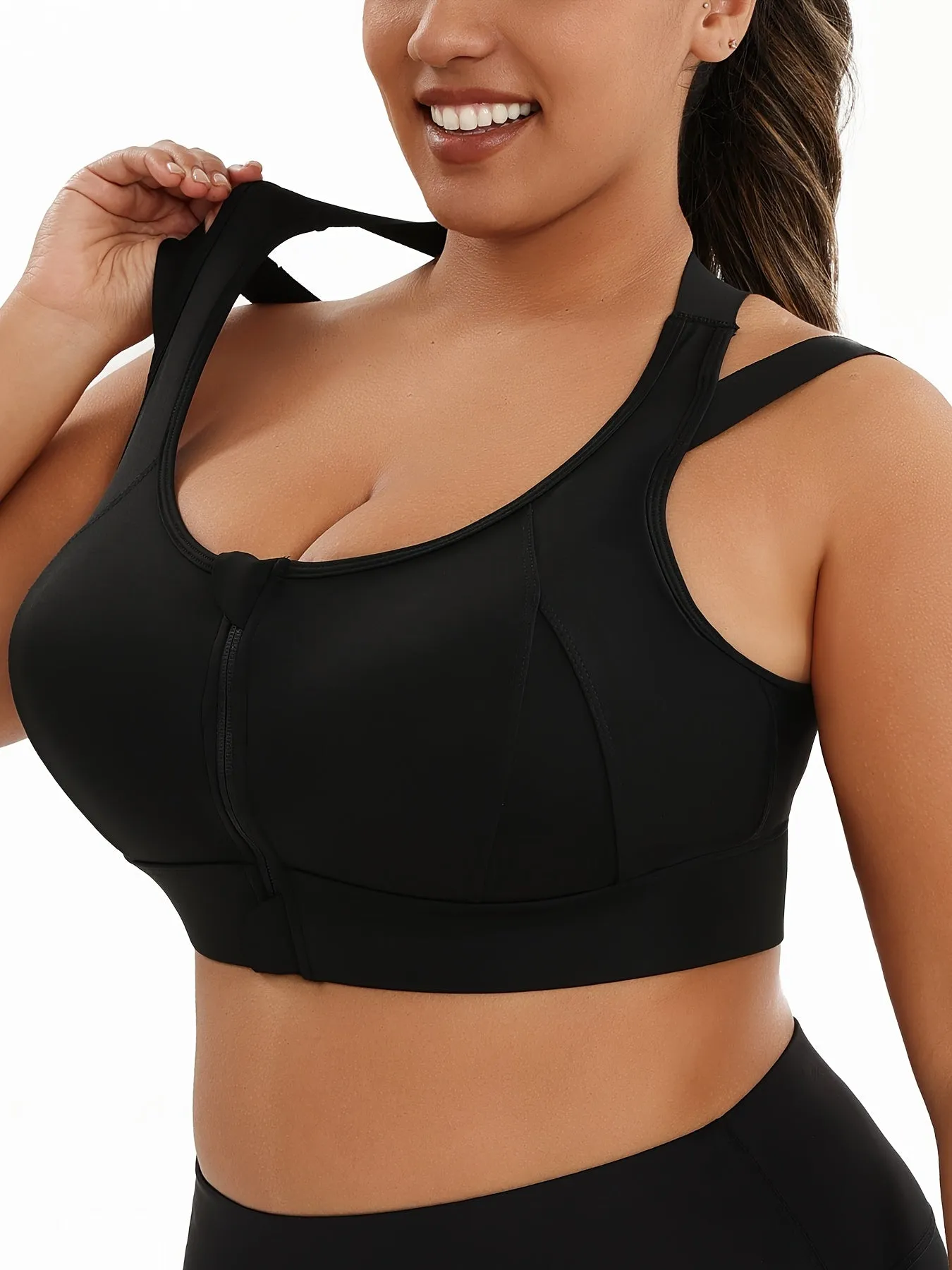 Women's Plus Size Sports Bra - Front Zip, High Support, Breathable for Basketball, Yoga & More