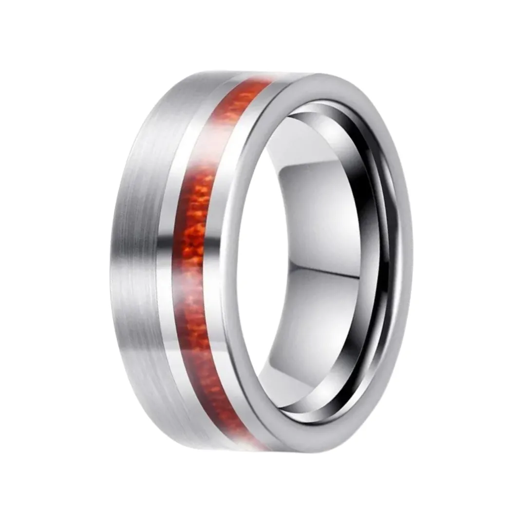 Wood Inlay Brushed Finished Tungsten Carbide Men's Ring
