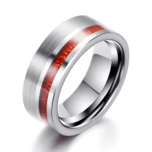 Wood Inlay Brushed Finished Tungsten Carbide Men's Ring