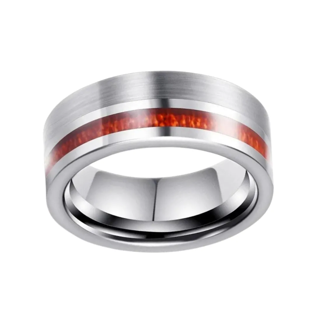 Wood Inlay Brushed Finished Tungsten Carbide Men's Ring